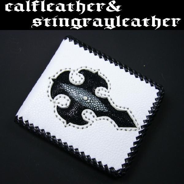 ≪カーフレザー(牛革)&amp;高価スティングレー革≫クロスコンビネーション=二つ折財布= 爆買WEEK C...
