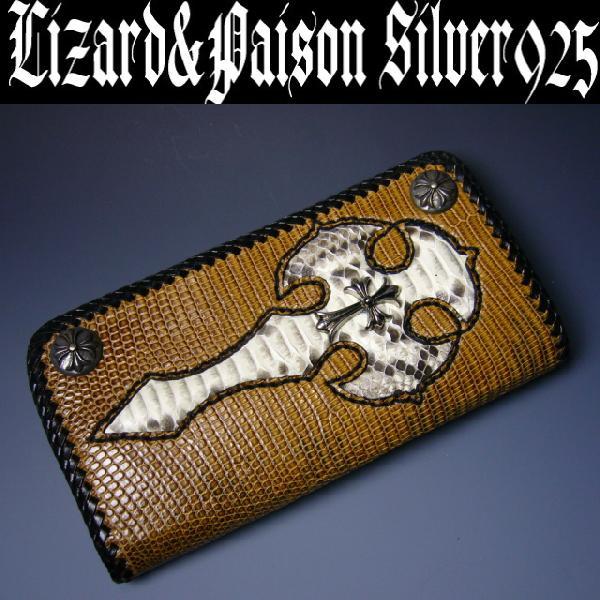 ≪高価リザード(トカゲ革)&amp;パイソン(ヘビ革)≫ダブルクロスコンビネーション=長財布=　【ネコポス/...