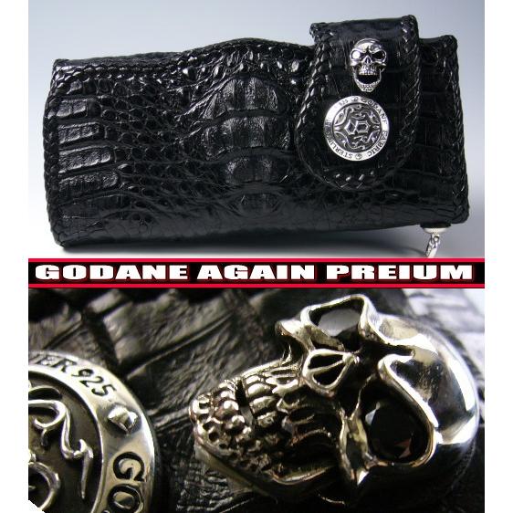★完売御礼★4月末〜5月末発送/シルバー925≪スカルの口が動く≫★GODANE★クロコダイル長財布...