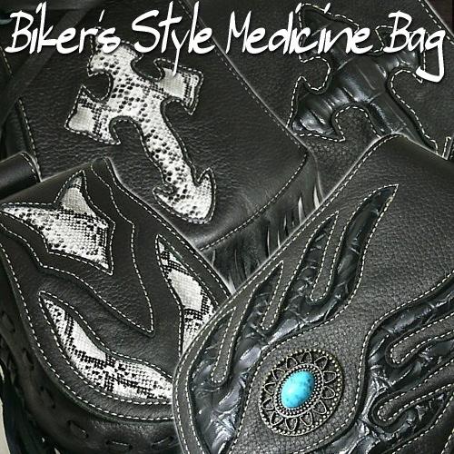 メディスンバッグ 本革 ツーリング アウトドア バイカーズ必見 クロコダイル パイソンデザイン