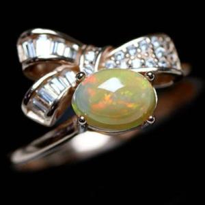 遊色効果がきれい 天然宝石オパール 指輪リング シルバー925製 ゴールドカラー鍍金 フリーサイズ ...