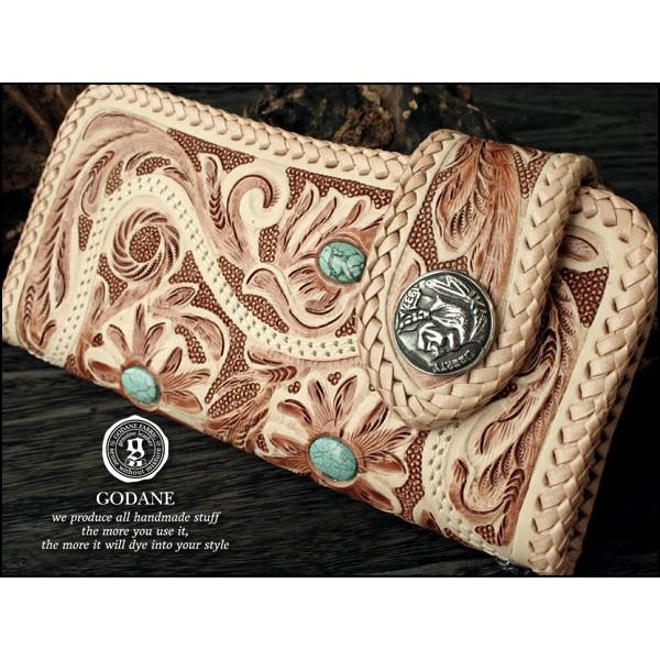 ライダース≪職人の技≫★GODANE★≪ターコイズ≫牛革 札入れ：革お財布