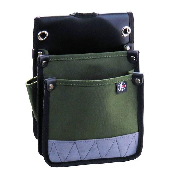 帆布 腰袋 電工用 国防色 防水 内側ポケット付（M） 60-OD 鳶