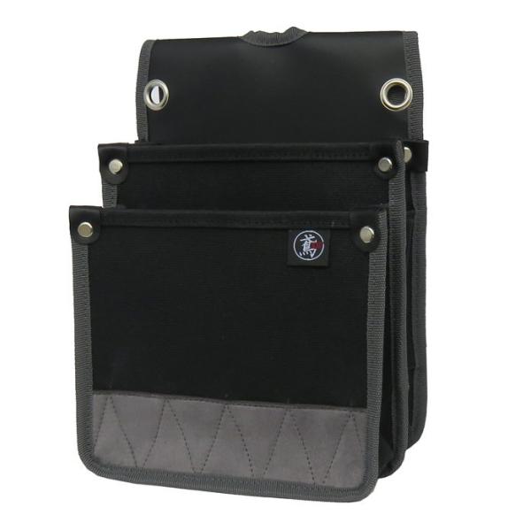 帆布 腰袋 電工用 ブラック 防水 内側ポケット付（M） 60-BK 鳶