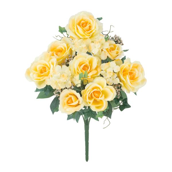 ファインローズブッシュ(イエロー) FLB-8124-YL／造花 アートフラワー バラ 黄色