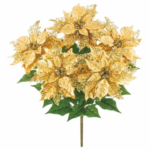 ブリリアントメタリックポインセチアブッシュ FLB-8133／造花 アートフラワー ポインセチア ゴ...