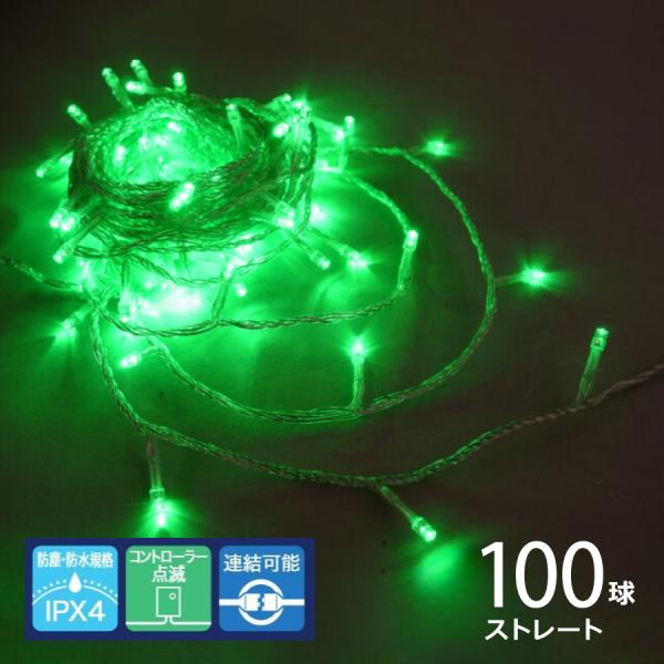 シャインライト100球 アダプター付 シルバーコード(緑／ADC100G)クリスマスライト イルミネ...