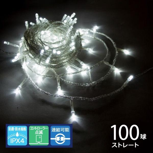 シャインライト100球 アダプター付 シルバーコード(白／ADC100W)クリスマスライト イルミネ...