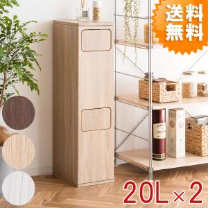 ゴミ箱 ごみ箱 2段ダストボックス 20リットル×2 幅25 おしゃれ ナチュラル ブラウン ホワイト 木製 プッシュ式 20l EEmpro エンプロー DB-960R