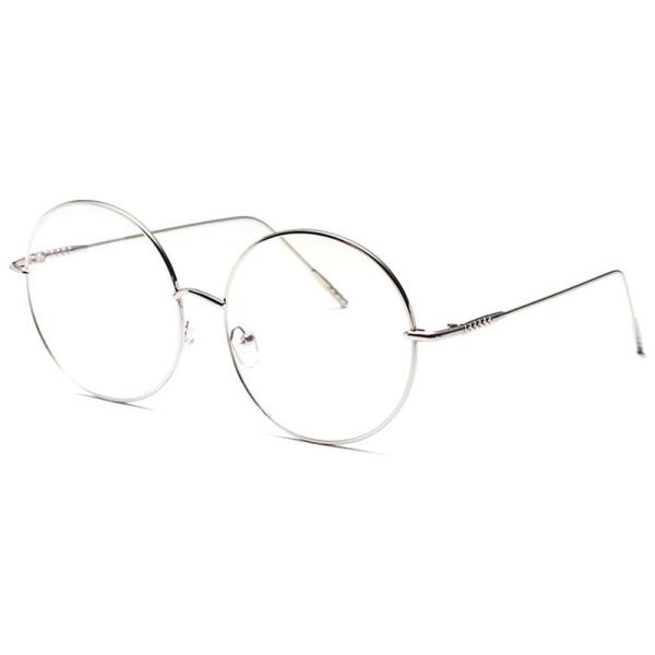 大きめ 丸メガネ 華奢 ステンレス フレーム 伊達メガネ 眼鏡 サングラス (シルバー) 並行輸入品