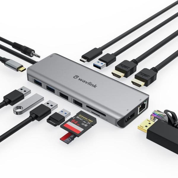 WAVLINK 13-in-1 USB Type-C ミニドッキングステーション HDMIアダプター...