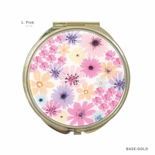 コンパクトミラー 化粧鏡 ダブルミラー 拡大鏡 丸型  花 花柄 パステル フラワー ピンク
