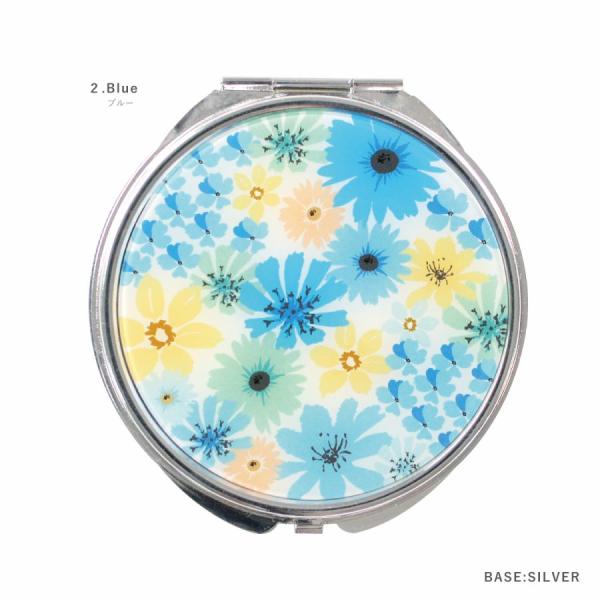 コンパクトミラー 化粧鏡 ダブルミラー 拡大鏡 丸型  花 花柄 パステル フラワー ブルー