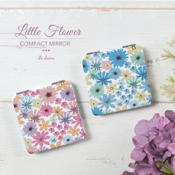 コンパクトミラー 手鏡 両面印刷 ダブルミラー 四角型 拡大鏡 スクエア パステル フラワー 花柄