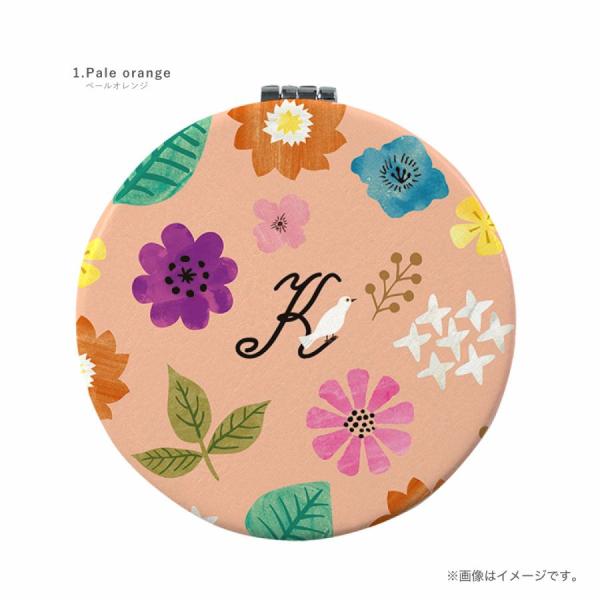 コンパクトミラー 手鏡 両面印刷 ダブルミラー 丸型 拡大鏡 花柄 フラワー イニシャル入り ペール...