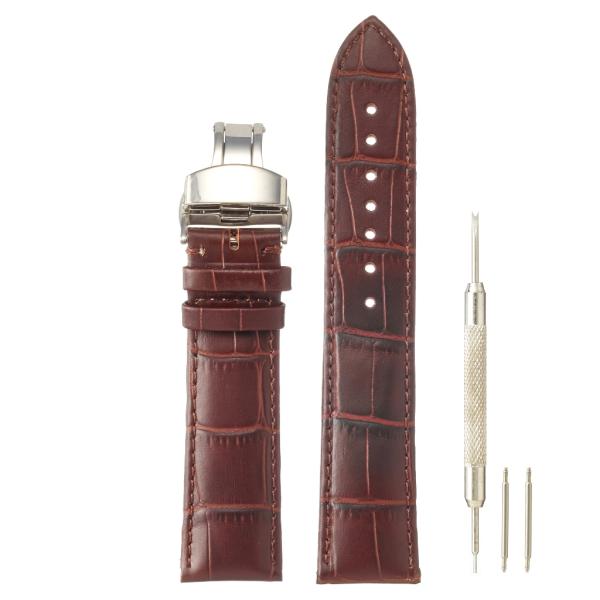 20mm 本革 Dバックル 腕時計 ベルト ブラウン バネ棒 工具付き