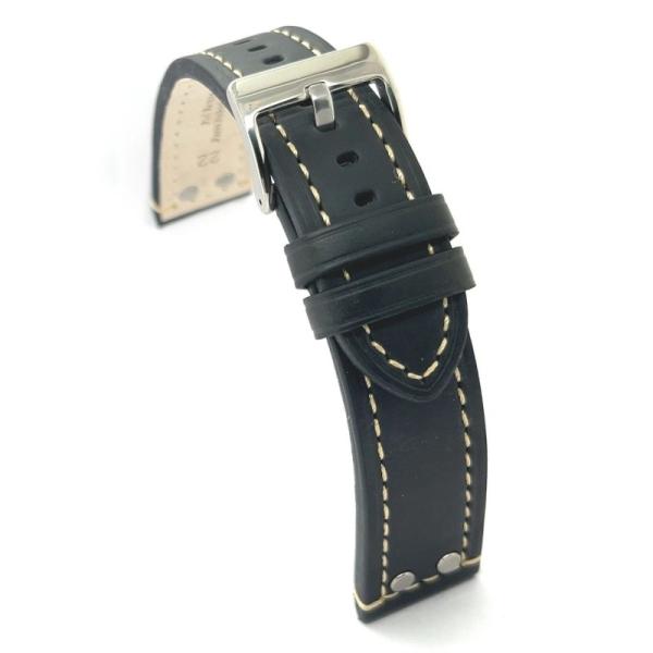 Diloy 腕時計 ベルト 18mm オイルドカーフレザー アビエータースタイル リベット付き 本革...