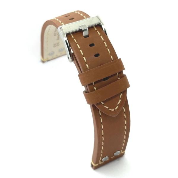 Diloy 腕時計 ベルト 18mm オイルドカーフレザー アビエータースタイル リベット付き 本革...