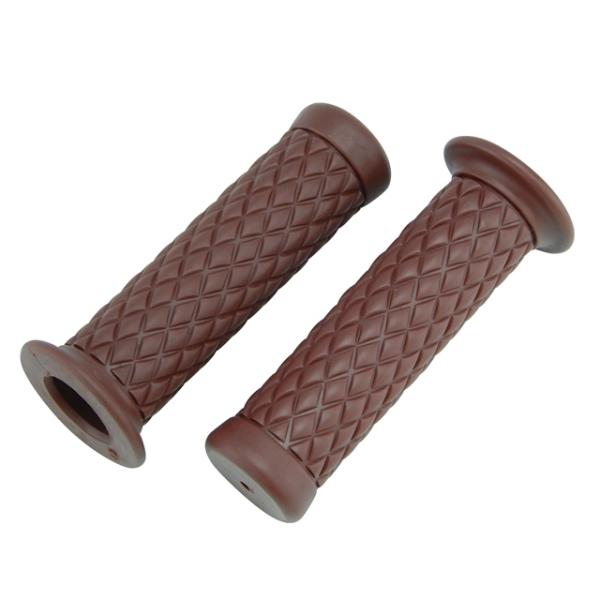 ダイヤ柄 ハンドルグリップ レトロスタイル 汎用 22.2mm ブラウン バイク ビンテージ ラバー...