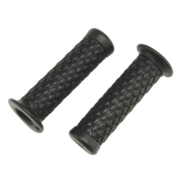 ダイヤ柄 ハンドルグリップ レトロスタイル 汎用 22.2mm ブラック バイク カスタム ビンテー...