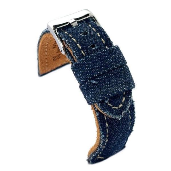 腕時計 ベルト 20mm 本革 デニム レザーバンド Diloyビンテージ389 マリンブルー