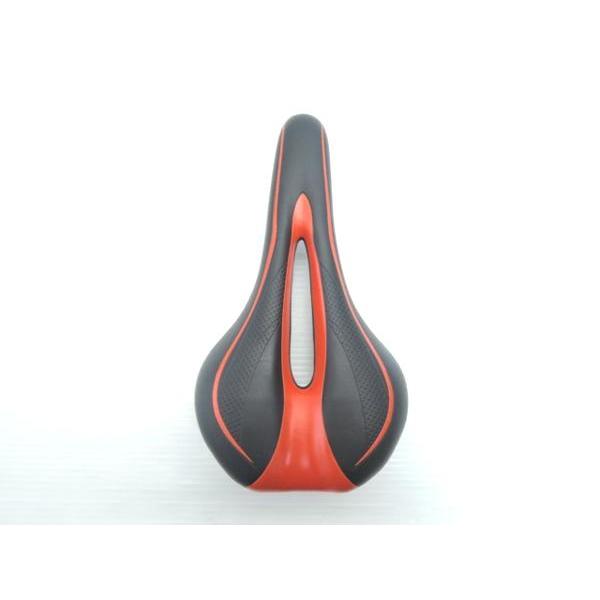 自転車 サドル 厚いクッション 穴あき ブラックxレッド