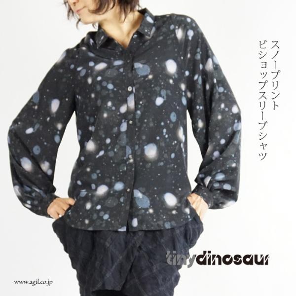 SALE tiny dinosaur タイニーダイナソー スノープリント長袖ブラウス ブラック系 レ...