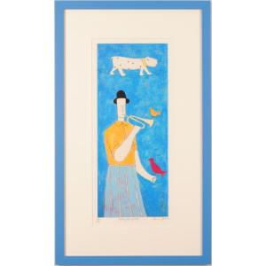 犬 絵画 ブルテリア 版画 シルクスクリーン アノラ・スペンス 「緑の