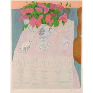 花 絵画 アネモネ リトグラフ 版画 ピエール・ボンコンパン 「花瓶