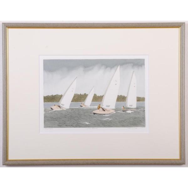 海 絵画 ヨットレース 絵 銅版画 キャッツ・マレー 「ザ・レース」 額付き