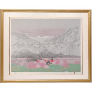 桜 絵画 梅 桃 花 絵 和風 シルクスクリーン 版画 平松礼二 「路・木曽の春にて」 額付き｜agmotokawa