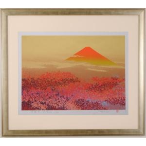 池上壮豊 赤富士・花雲・G 富士山 絵画 桜 絵 風景画 和風 ジークレー 版画 インテリア プレゼント コレクション 新築祝い 開店祝い 新品額付き｜agmotokawa