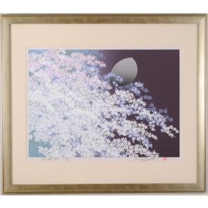 桜 絵画 花 月 和風 シルクスクリーン 版画 池上壮豊 「花宴」 額付き｜agmotokawa