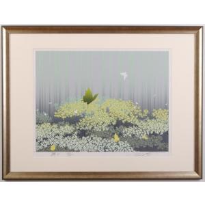 柿の木 絵画 シルクスクリーン 版画 池上壮豊 「豊実-紅」 額付き