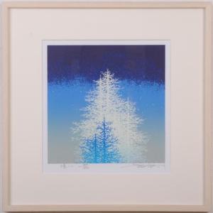 木 絵画 樹 絵 版画 シルクスクリーン 池上壮豊 「霧-2」 額付き