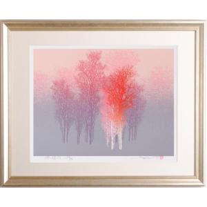 柿の木 絵画 シルクスクリーン 版画 池上壮豊 「豊実-紅」 額付き