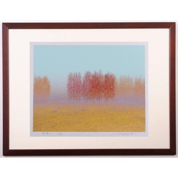木 絵画 森 秋 絵 シルクスクリーン 版画 池上壮豊 「悠遠-3」 額付き