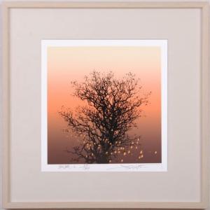 リトグラフの版画 岡信孝 花籠図 花の絵 絵画 額付き インテリア