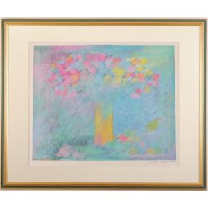 パリ 風景画 絵画 フランス 水彩画 藤森悠二 「パリ下町の市」 額付き