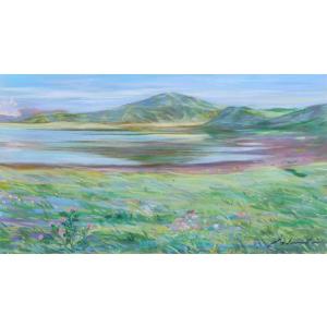 スイス 風景画 絵画 パステル画 石井清 「黄色の花の咲くアルプス」 額