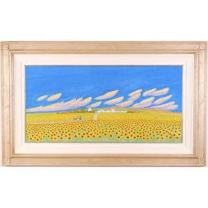 阿蘇 絵画 風景画 草千里 パステル画 石井清 「高原の夏」 額