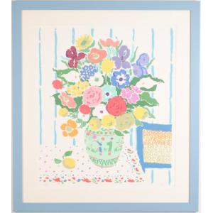 花 絵画 静物画 版画 リトグラフ ウェンディ・チャザン 「テーブルの花