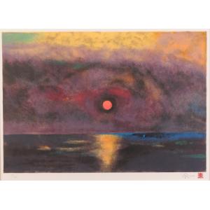 下川立夏「 朱映富嶽 」 日本画 6号 ( F6 ) 絵画 肉筆 手描き 真筆