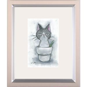 猫 絵画 三毛猫 ミクストメディア 香月和夫 「ぶー三毛猫」 額付き
