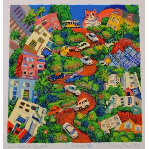 マイケル・ルー Fuzzy on GG Bridge ポップアート 絵画 猫 絵