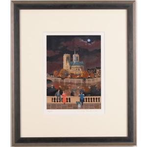 ミッシェル・ドラクロワ 月夜のノートルダム パリ 絵画 風景画 フランス インテリア シルクスクリーン 版画 新築祝い 開店祝い 新品額付き