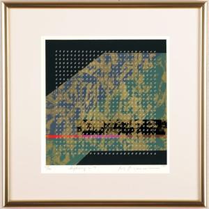 柿の木 絵画 シルクスクリーン 版画 池上壮豊 「豊実-紅」 額付き