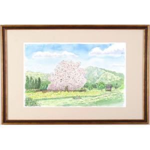 一心行の桜 絵画 阿蘇 風景画 桜 絵 版画 ジークレー 内藤謙一 「一心行の桜・G」 額付き｜agmotokawa