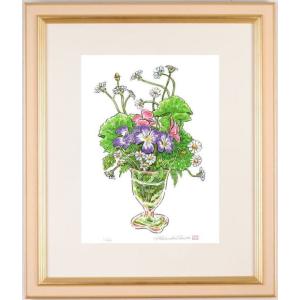本荘正彦 朱夏彩々 花 絵画 ノウゼンカズラ インテリア 和風 絵 木版画