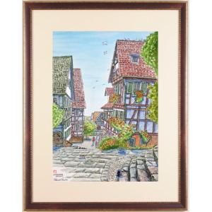 ドイツ 風景画 絵画 水彩画 内藤謙一 「ハイデルベルク・2」 額付き